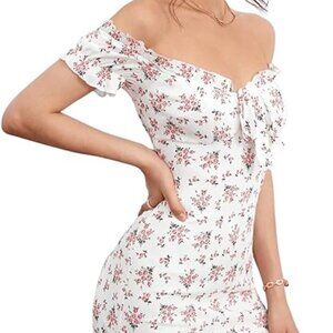Shein Floral Print Smocked Off the Shoulder Mini Dress Size Large